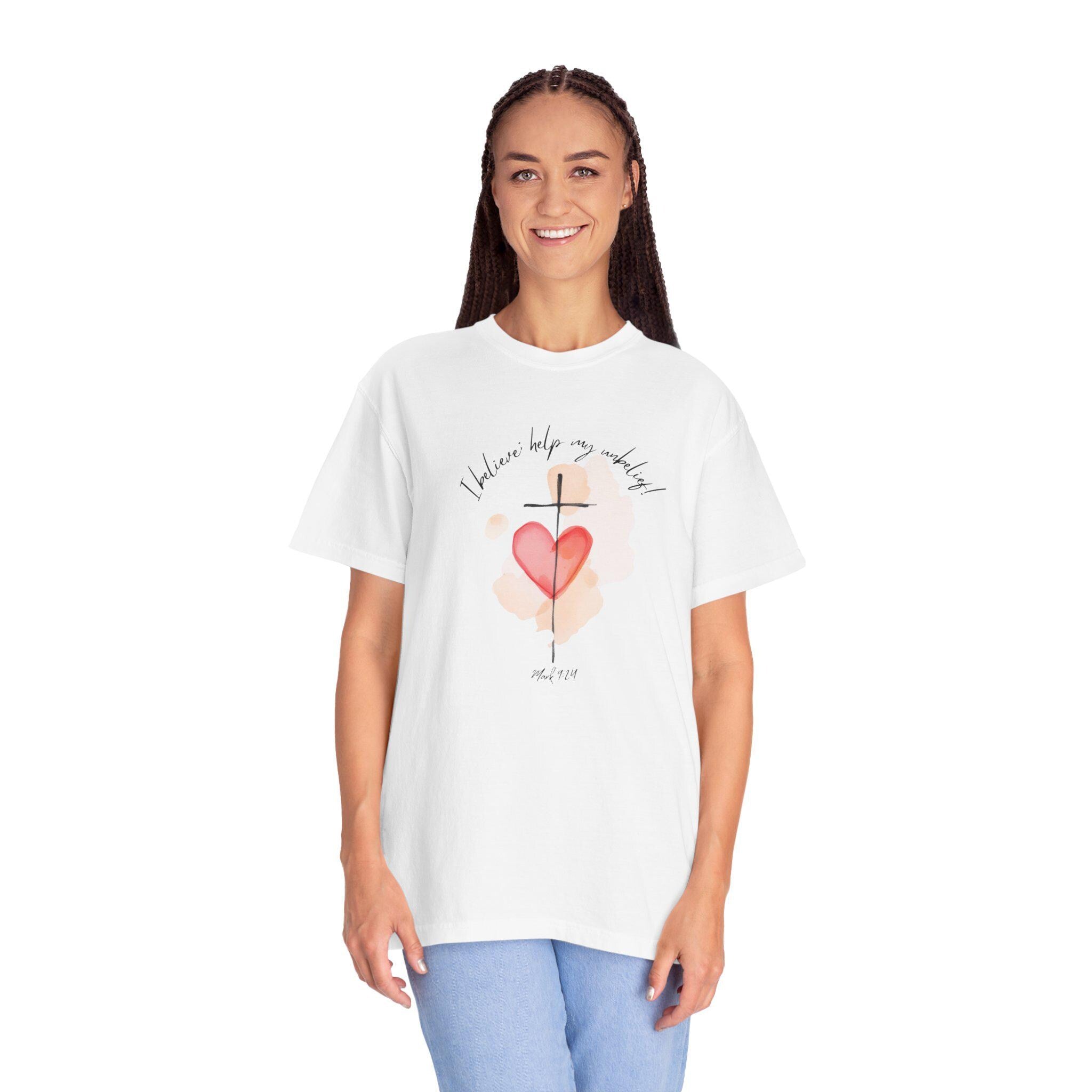Christian T-Shirt: Watercolor Cross Heart Design, Mom Faith Tee