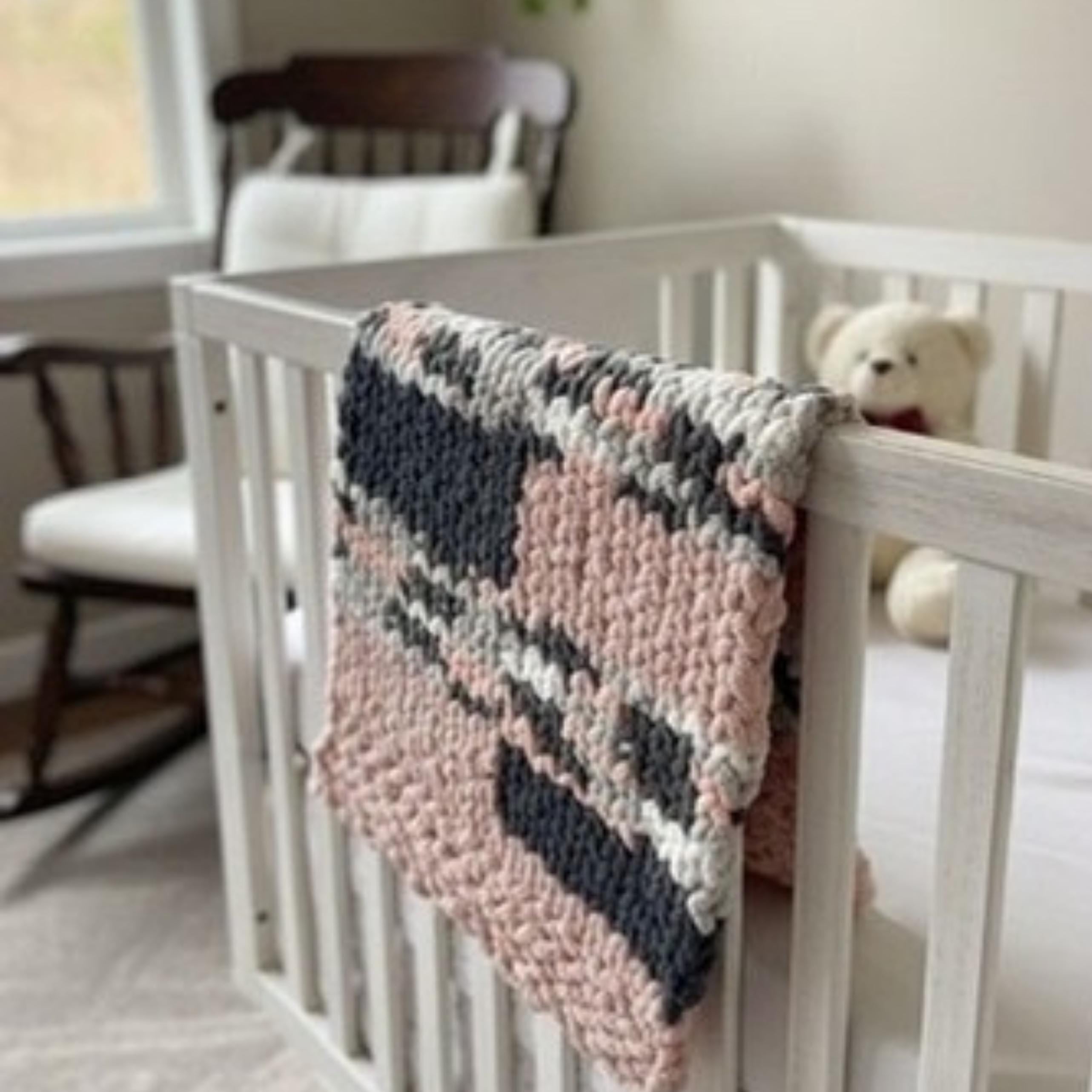 Personalized Chunky Knit Baby Blanket - Pink & Grey Nursery Bedding - Custom Name Stroller Throw - Newborn Girl Gift - The Gracie