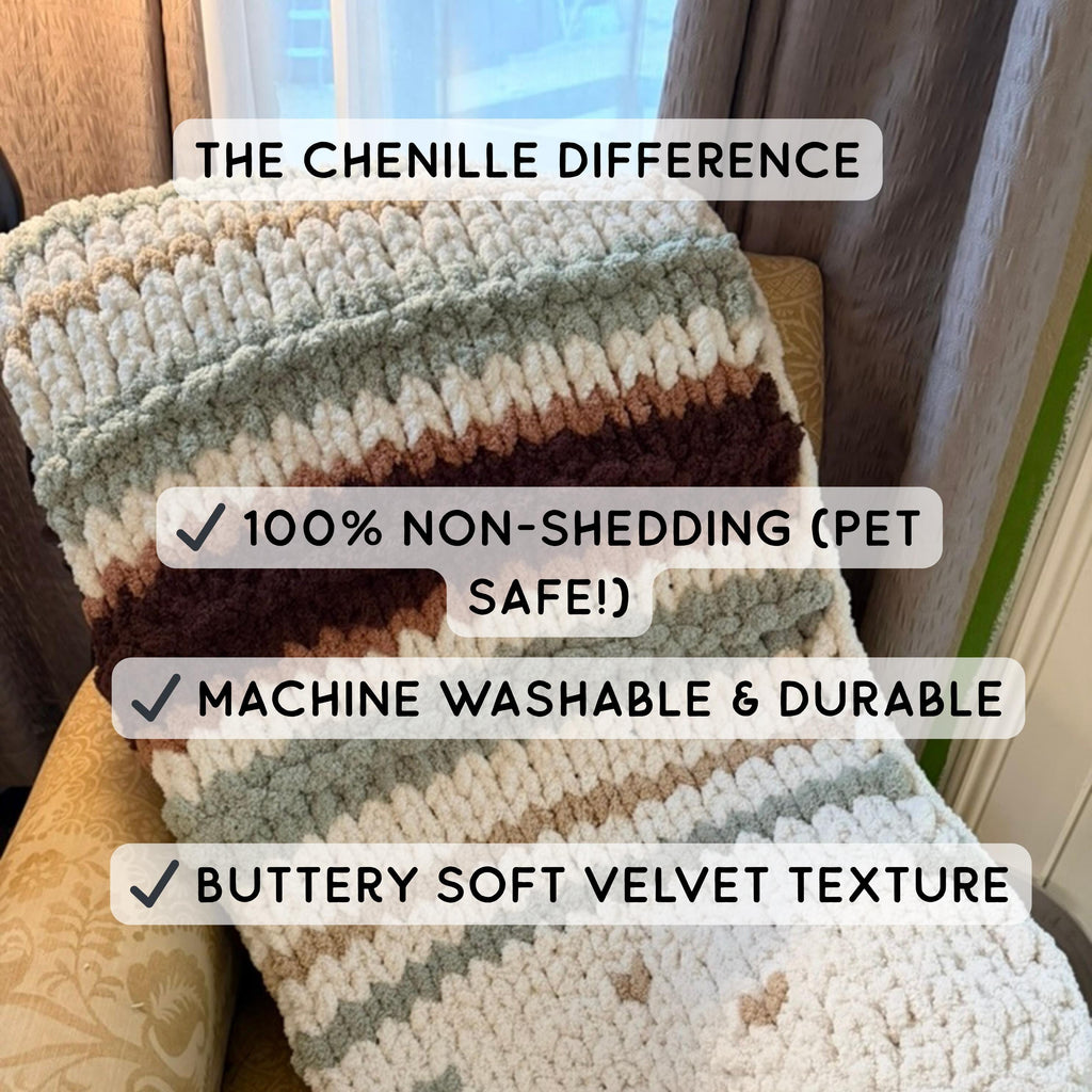 Handmade Chunky Chenille Baby Blanket, Sage Green Forest Nursery Decor, Personalized Leather Patch