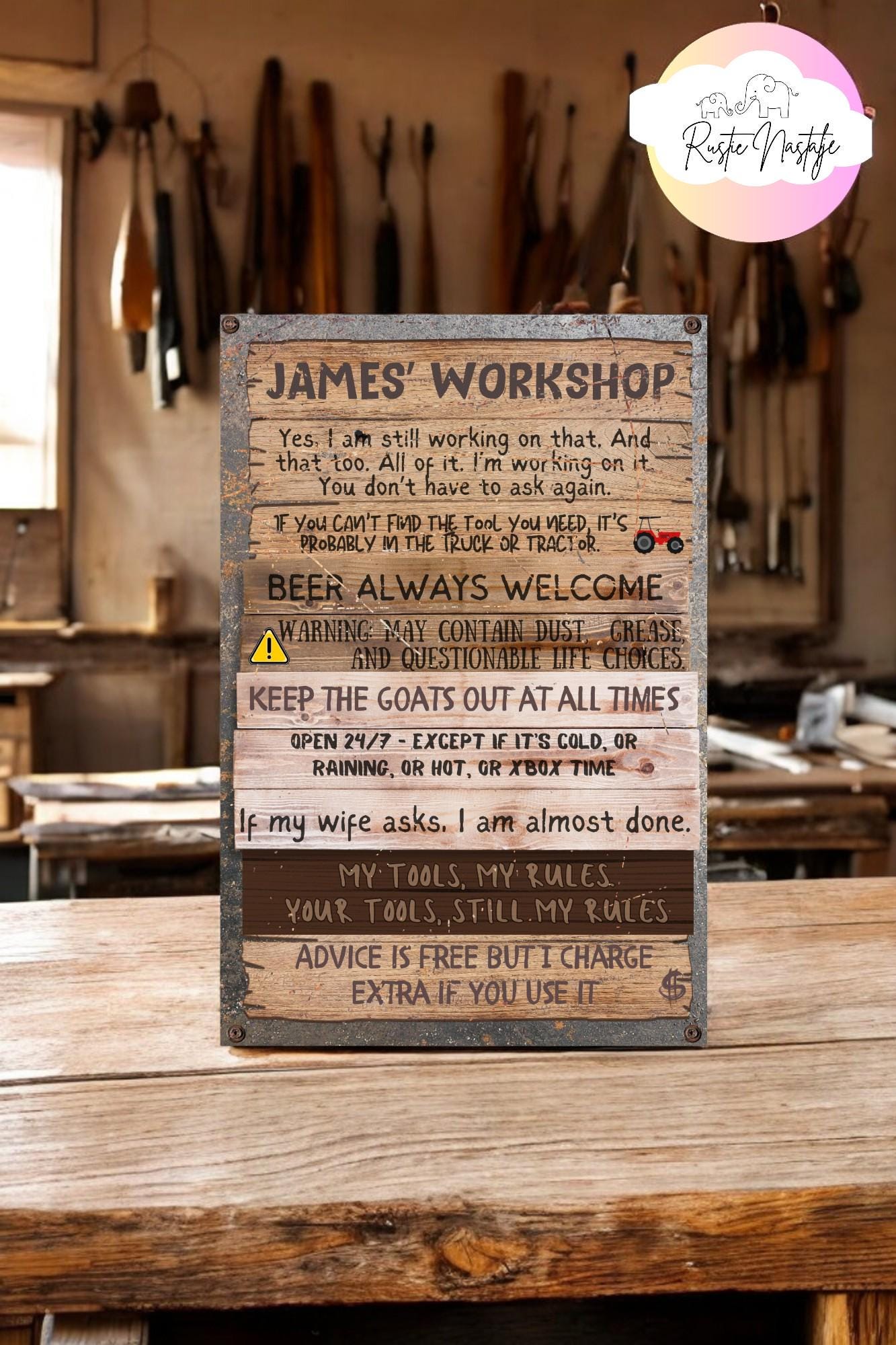 Personalized Metal Workshop Sign, Funny Father's Day Gift, Garage Decor